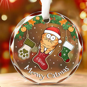 Tout ce que je veux pour Noël, c'est miauler - Ornement en verre rond personnalisé en forme de chat - Cadeau de Noël pour les propriétaires d'animaux et les amoureux des animaux