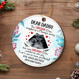 Photo personnalisée : avancez dans ce voyage d'amour et de joie ! Ornement en cuir personnalisé pour la famille ! Cadeau de Noël pour bébé, enfant et nouveau-né.
