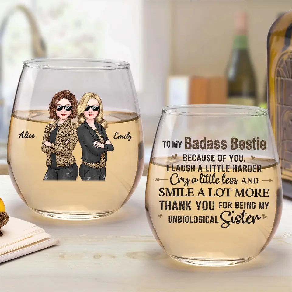 Merci d'être ma sœur - Verre à vin personnalisé Bestie - Cadeau pour meilleures amies, BFF, sœurs