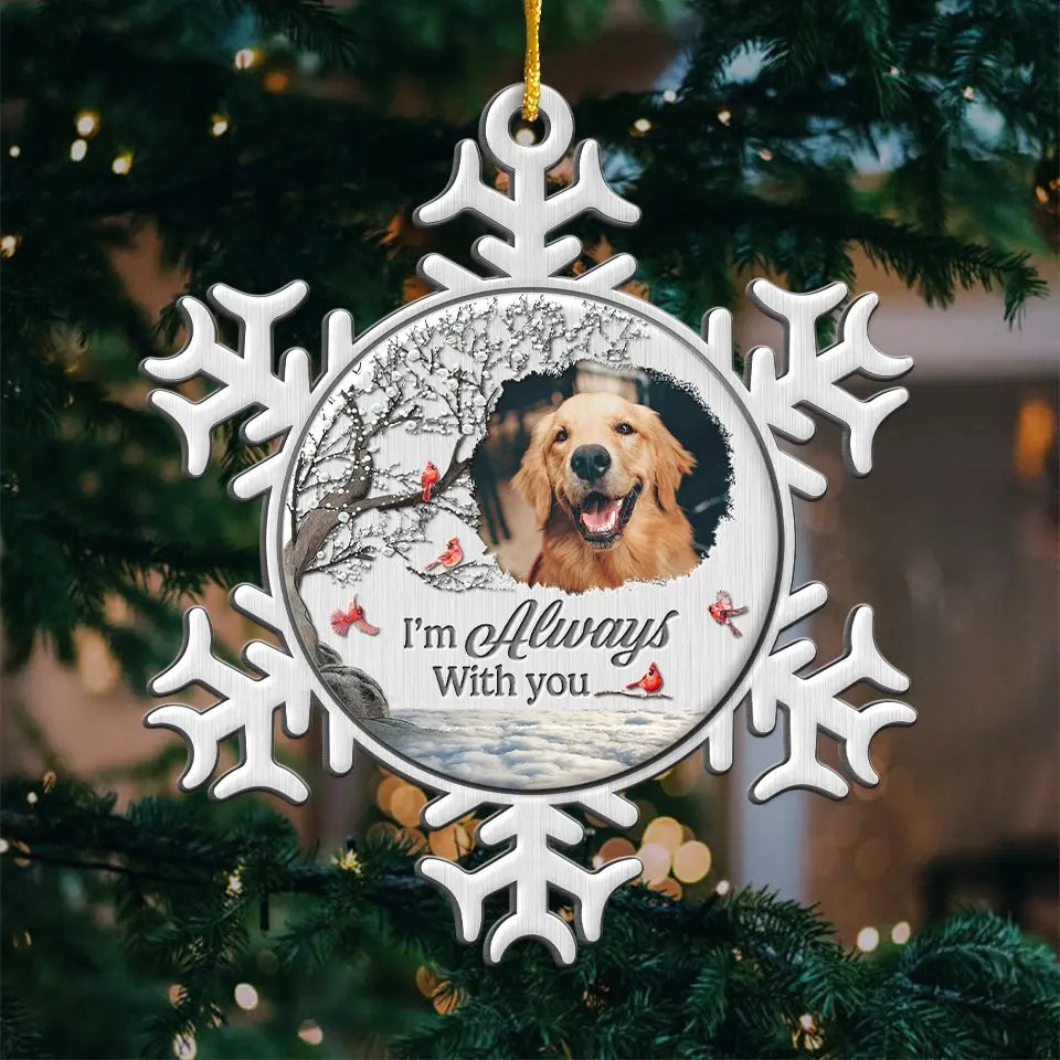 Photo personnalisée : la mort met fin à une vie, pas à une relation - Ornement commémoratif personnalisé - Forme personnalisée en métal - Cadeau de condoléances, cadeau de Noël pour propriétaires d'animaux et amoureux des animaux