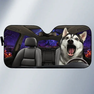 Les animaux de compagnie font partie de la famille et embellissent la vie ! Pare-soleil personnalisé pour pare-brise de voiture, protection de vitre de voiture, cadeau d'Halloween pour propriétaires et amoureux des animaux.
