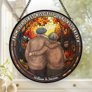 De notre premier baiser jusqu'à notre dernier souffle - Attrape-soleil personnalisé pour couple en vitrail - Cadeau pour mari et femme, anniversaire