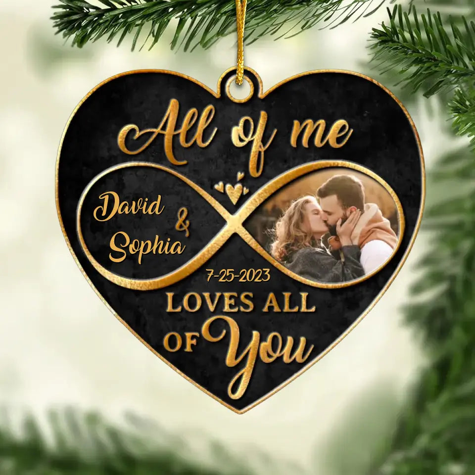 Photo personnalisée L'amour est la beauté de l'âme - Ornement personnalisé pour couple - Forme personnalisée en métal - Cadeau de Noël pour mari et femme, anniversaire