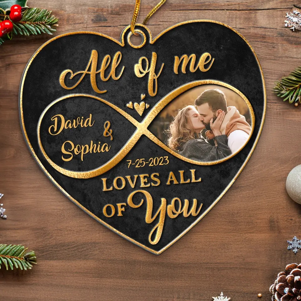 Photo personnalisée L'amour est la beauté de l'âme - Ornement personnalisé pour couple - Forme personnalisée en métal - Cadeau de Noël pour mari et femme, anniversaire