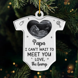 Photo personnalisée « J'ai hâte de t'aimer » - Ornement personnalisé familial - Forme personnalisée en métal - Cadeau de Noël pour bébé, enfant, nouveau-né