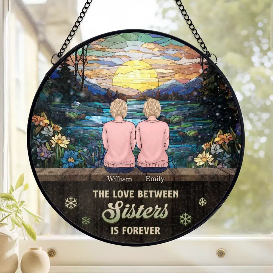 L'amour entre frères et sœurs ne connaît pas de frontières - Attrape-soleil personnalisé pour vitrail familial - Cadeau de Noël pour frères et sœurs