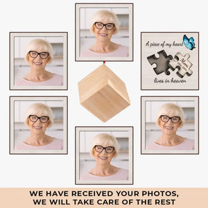 Photo personnalisée « Un morceau de mon cœur » – Ornement en bois personnalisé commémoratif en forme de cube – Cadeau de condoléances, cadeau de Noël pour les membres de la famille