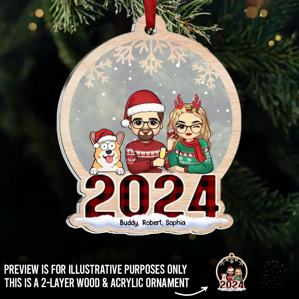 Together Is A Wonderful Place To Be During The Holidays - Dog & Cat Personalized Custom Wood & Acrylic Ornament - Christmas Gift For Husband Wife, Pet Owners, Pet Lovers