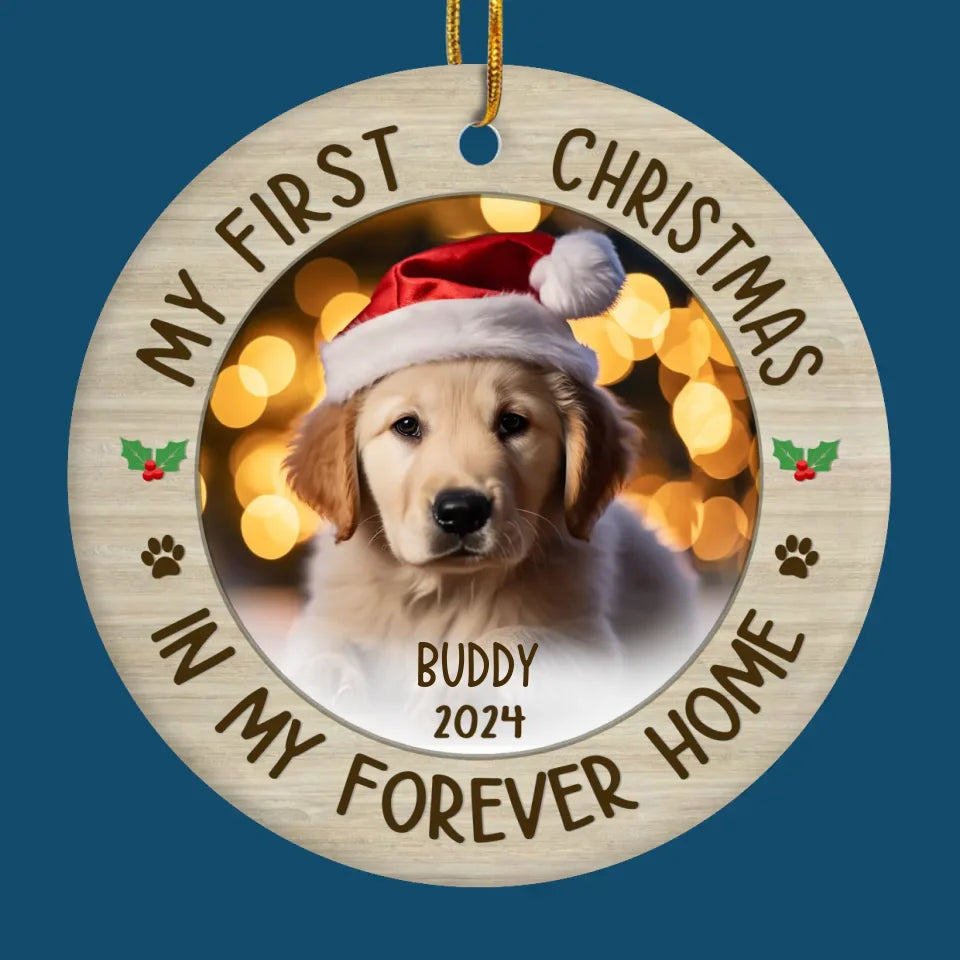 Photo personnalisée : chaque jour est plus lumineux avec un animal de compagnie autour du sapin - Ornement personnalisé pour chien et chat - Forme ronde en céramique - Cadeau de Noël pour les propriétaires et les amoureux des animaux