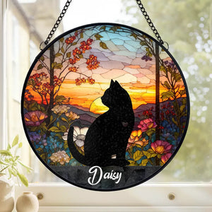 Mon ronronnement te manquera, mais je suis toujours là - Attrape-soleil personnalisé à suspendre sur un vitrail - Cadeau de condoléances pour les propriétaires d'animaux et les amoureux des animaux