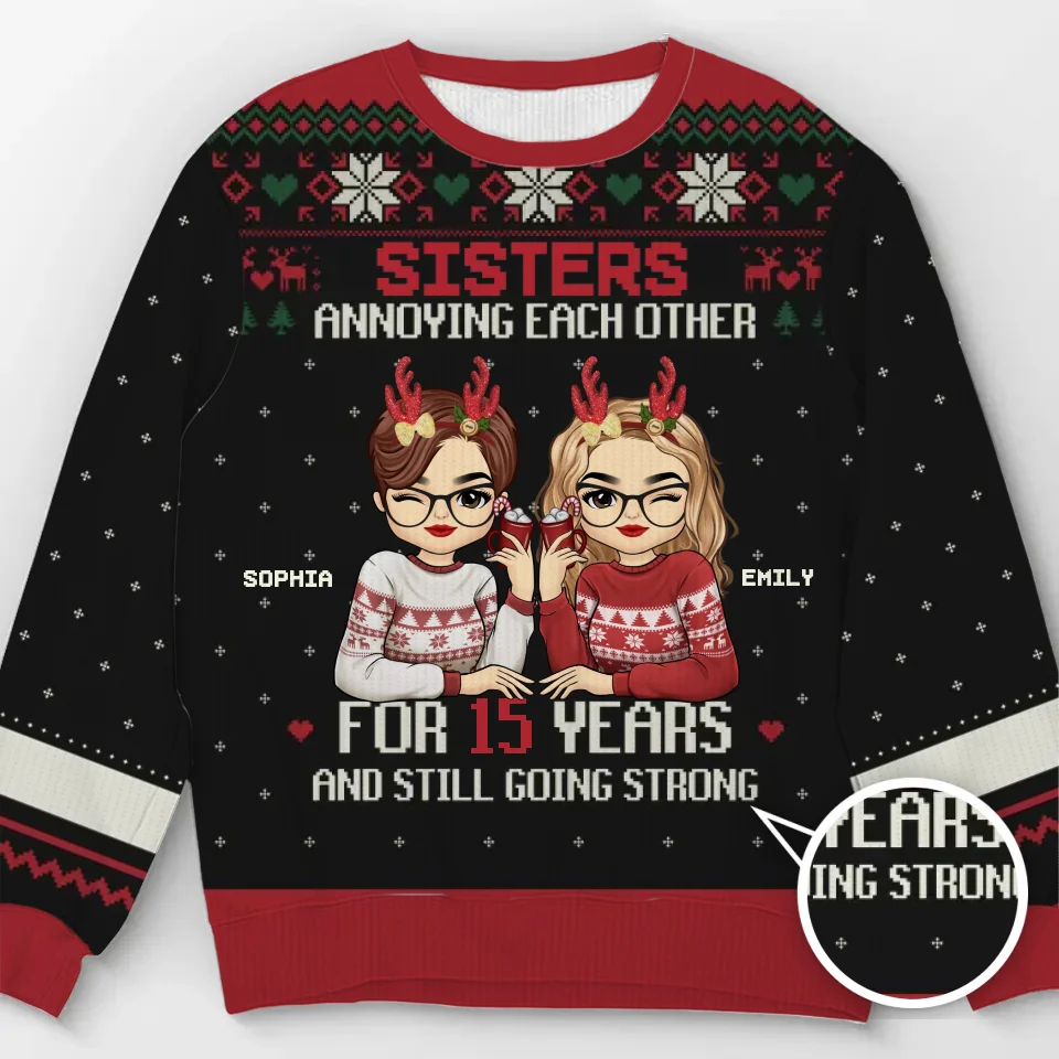 L'amitié ne finit jamais - Sweat-shirt personnalisé pour meilleure amie - Pull en laine unisexe - Cadeau de Noël pour meilleures amies, meilleures amies, sœurs