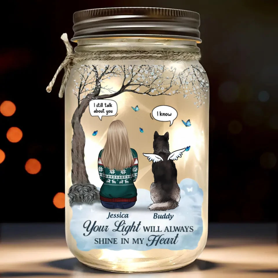 Des souvenirs inoubliables - Lampe commémorative personnalisée en pot Mason - Cadeau de condoléances pour les membres de la famille, les propriétaires d'animaux et les amoureux des animaux