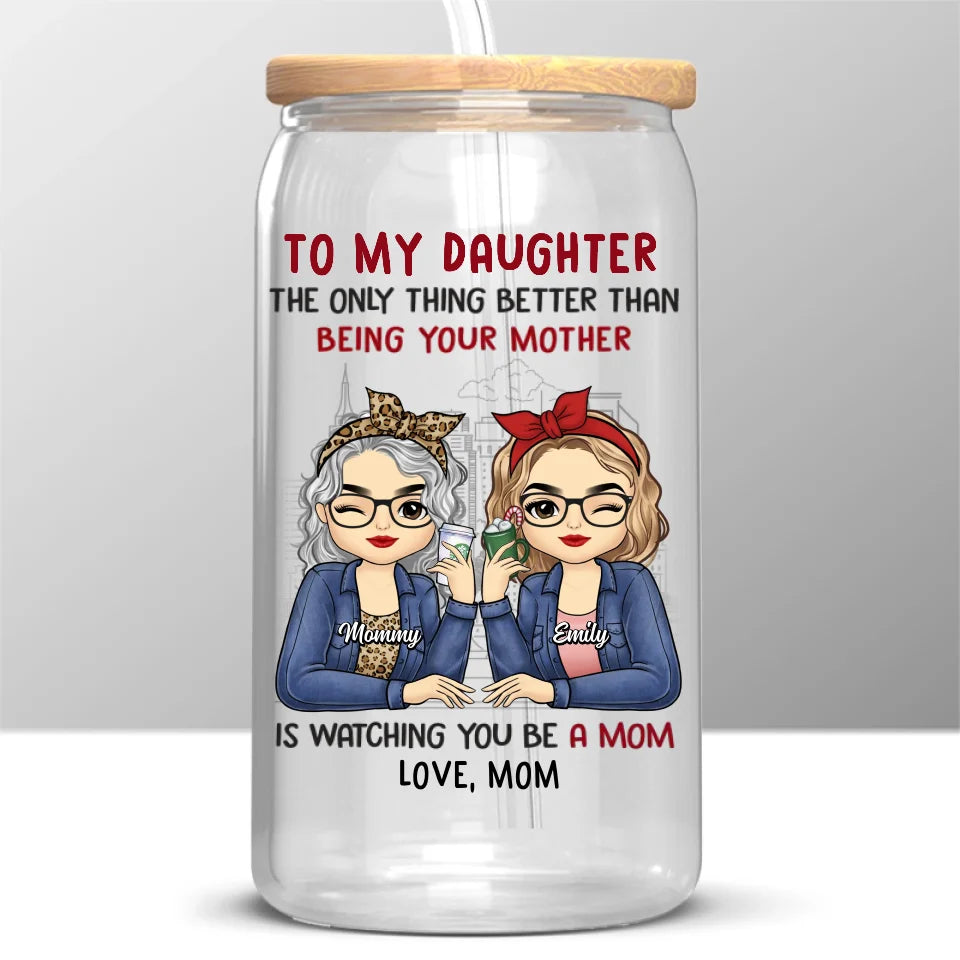 En tant que mères et filles, nous sommes connectées les unes aux autres - Tasse en verre personnalisée pour la famille, tasse à café glacé - Cadeau pour maman, fille