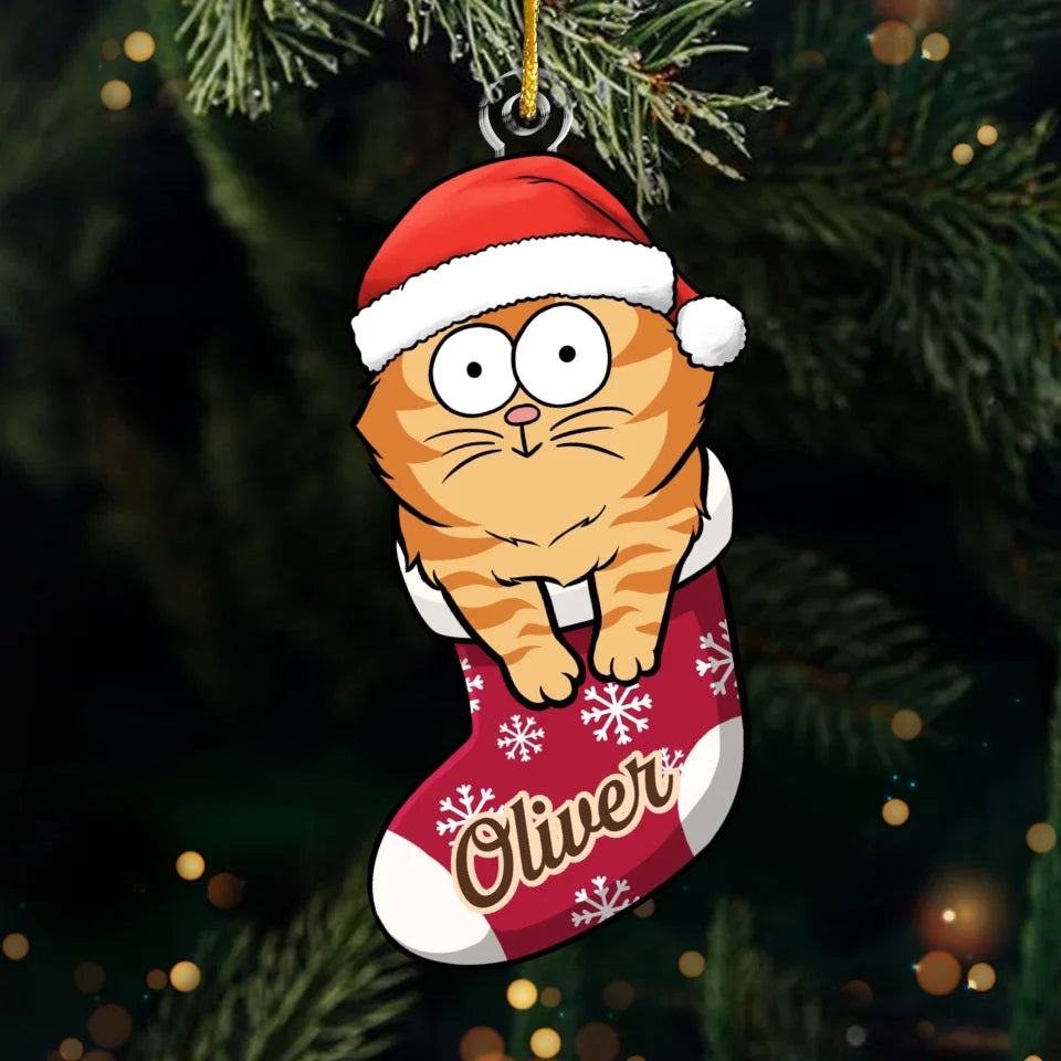 Le Père Noël arrive en ville ! - Décoration personnalisée en acrylique pour chat - Forme personnalisée - Cadeau de Noël pour propriétaires et amoureux des animaux