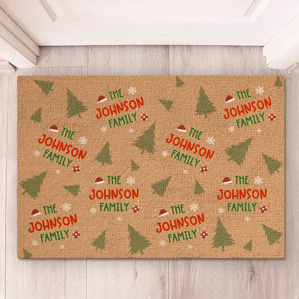 La famille illumine les fêtes - Tapis décoratif personnalisé pour la maison - Cadeau de Noël pour les membres de la famille
