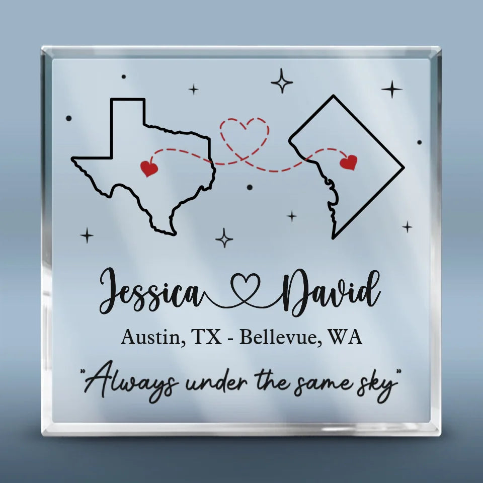 Toujours sous le même ciel - Plaque acrylique carrée personnalisée pour couple - Cadeau pour mari et femme, anniversaire