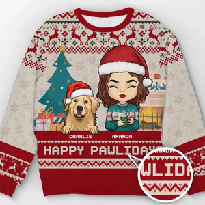 Happy Pawlidays - Dog & Cat Personalized Custom Ugly Sweatshirt - Unisex Wool Jumper - Christmas Gift For Husband Wife, Anniversary, Pet Owners, Pet Lovers