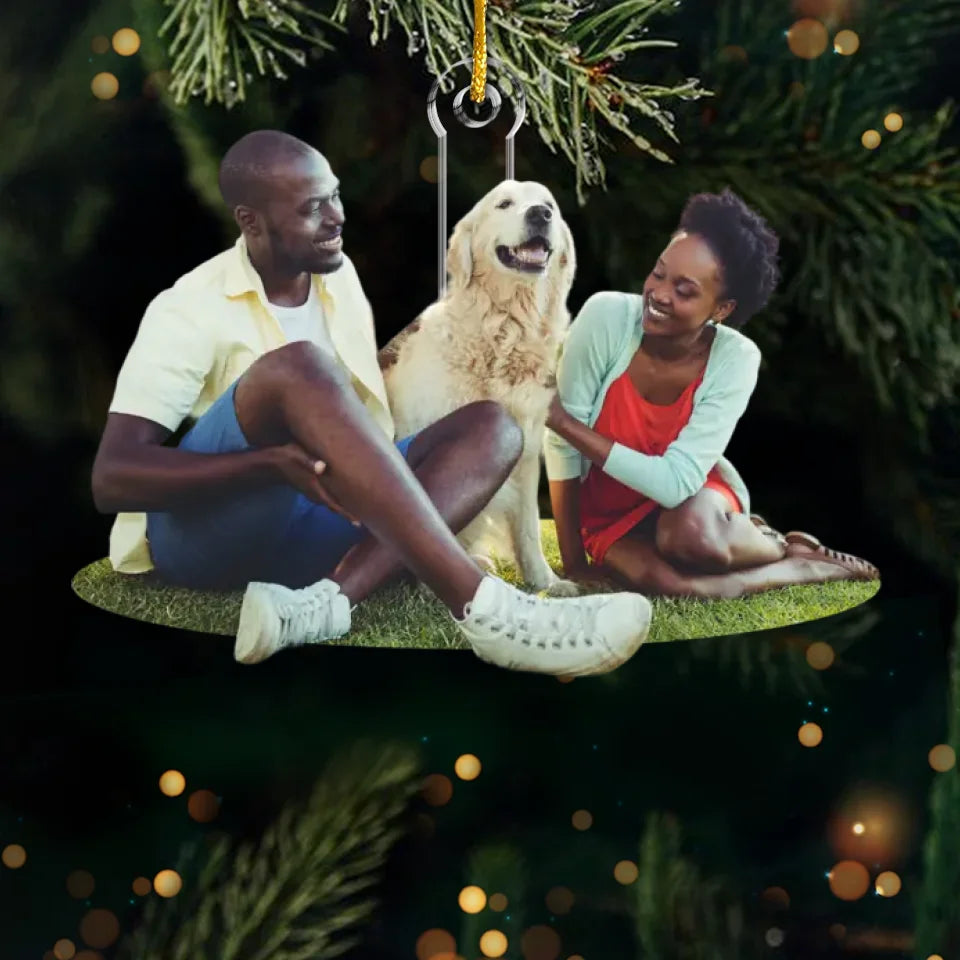 Photo personnalisée « Paix et joie à vous pour Noël » - Ornement personnalisé pour couple - Forme personnalisée en acrylique - Cadeau de Noël pour mari et femme, anniversaire, propriétaires d'animaux, amoureux des animaux