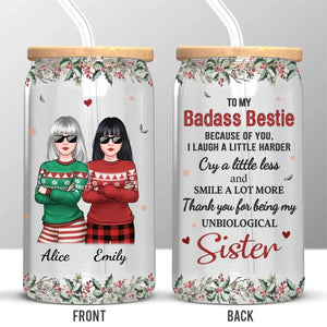 Des amis comme nous ne sont jamais vraiment séparés - Tasse en verre personnalisée Bestie, tasse à café glacé - Cadeau de Noël pour meilleures amies, meilleures amies, sœurs