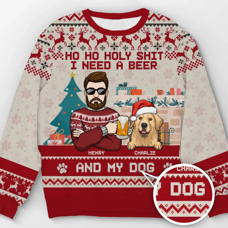 Je veux juste boire de la bière et câliner mon animal de compagnie - Sweat-shirt moche personnalisé pour chien et chat - Pull en laine unisexe - Cadeau de Noël pour propriétaires et amoureux des animaux