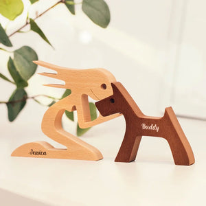 Sculptures en bois personnalisées pour animaux de compagnie - L'amour entre vous et votre compagnon à quatre pattes - Cadeau pour les amoureux des animaux - Nouveauté, ornements de table en sculpture sur bois, décoration en bois sculpté AMZ