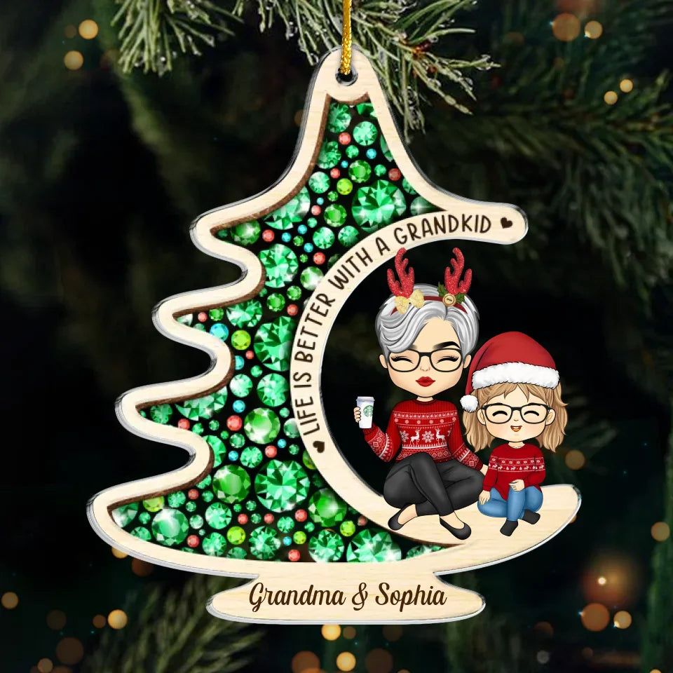 Un petit-enfant est la guirlande sur l'arbre de Noël de la vie - Ornement personnalisé familial personnalisé - Forme personnalisée en acrylique - Cadeau de Noël pour grand-mère, petit-enfant
