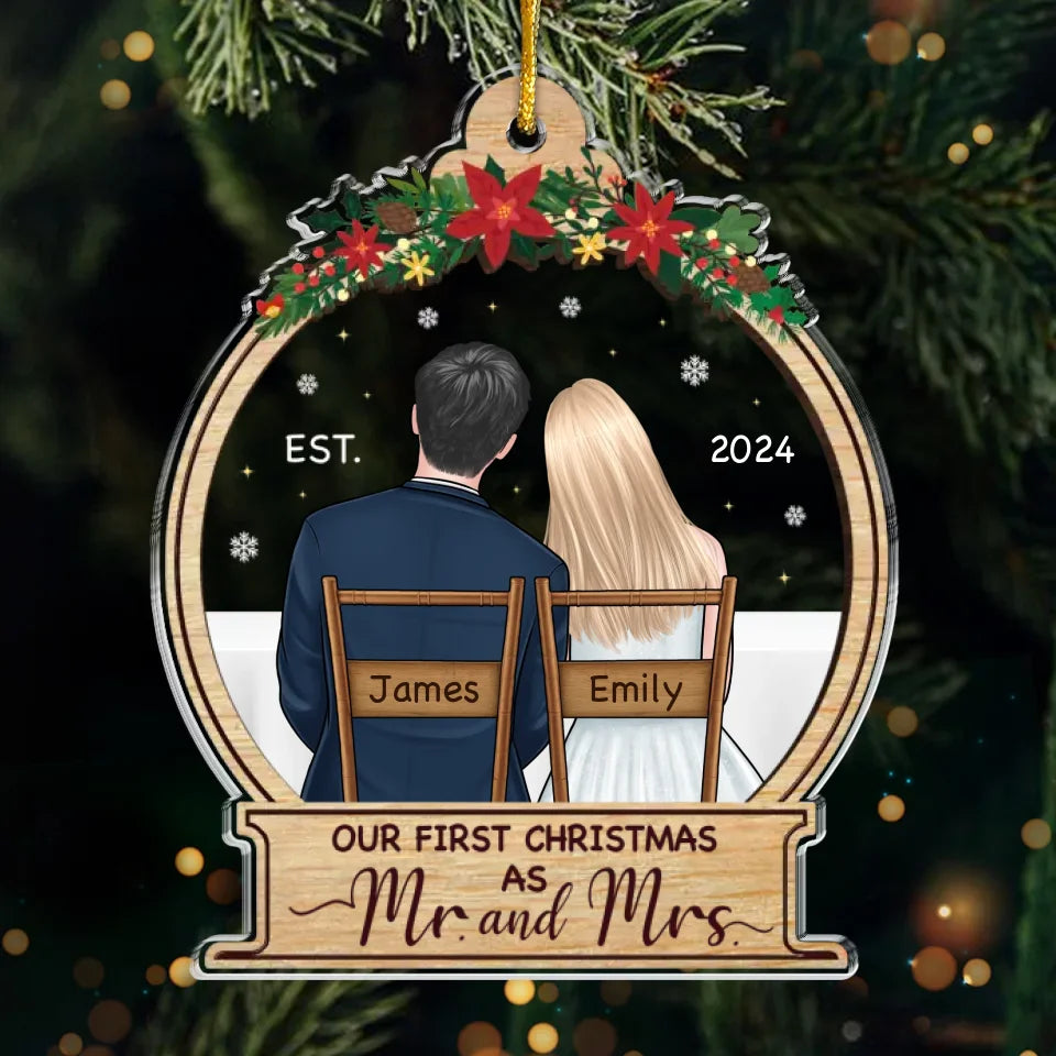 Notre premier Noël fiancé - Ornement personnalisé pour couple - Forme personnalisée en acrylique - Cadeau de Noël pour mari et femme, anniversaire