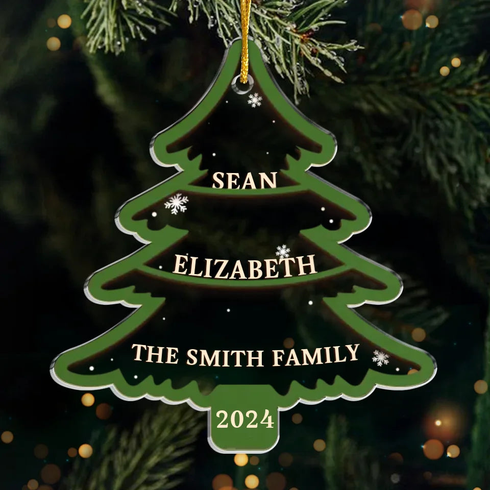 Notre sapin de Noël brille de mille feux - Décoration personnalisée pour la famille - Acrylique en forme personnalisée - Cadeau de Noël pour les membres de la famille