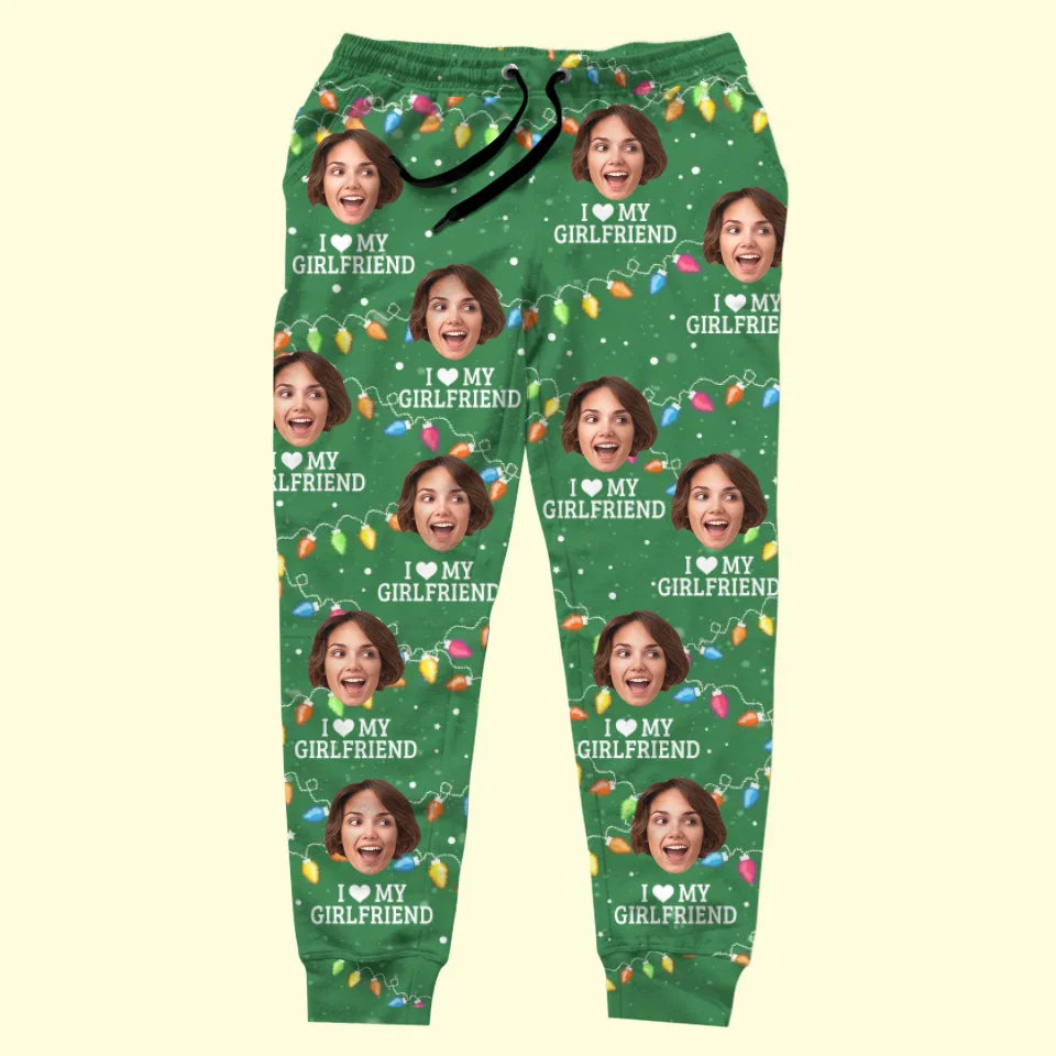 Photo personnalisée Cher Père Noël, je n'ai besoin de rien d'autre que ça - Pantalon de pyjama personnalisé pour couple - Cadeau de Noël pour mari et femme, anniversaire