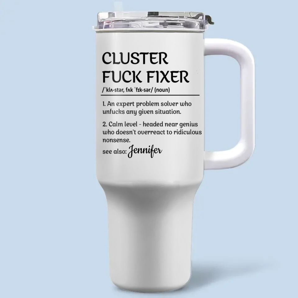 Le solutionneur de problèmes à tête froide - Gobelet personnalisé en acier inoxydable de 1 134 ml avec poignée - Cadeau de Noël pour collègues, collègues de travail et collègues