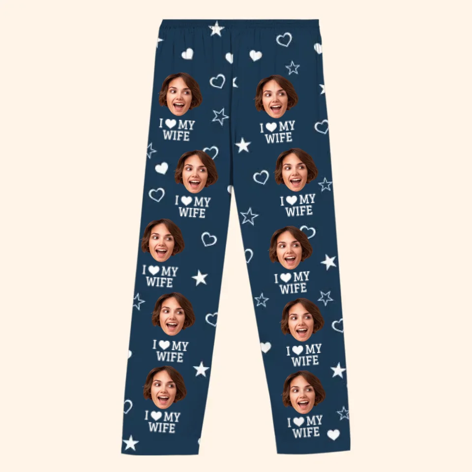 Photo personnalisée « J'aime ma femme » - Pyjama personnalisé pour couple - Cadeau de Noël pour mari et femme, anniversaire
