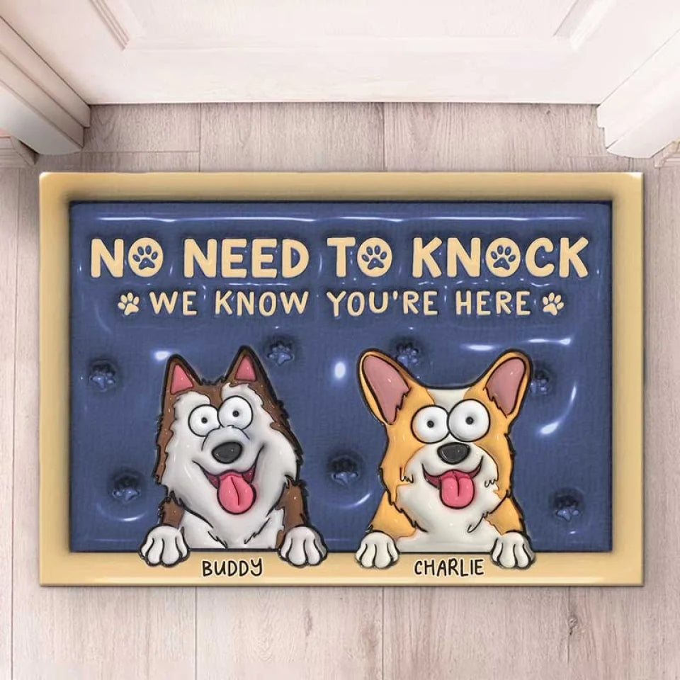 Pas besoin de frapper – Tapis décoratif personnalisé effet gonflable 3D imprimé chien – Cadeau de pendaison de crémaillère pour propriétaires et amoureux des animaux