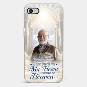 Photo personnalisée : « Un gros morceau de mon cœur vit au paradis » – Étui de téléphone transparent personnalisé commémoratif – Cadeau de condoléances pour les membres de la famille