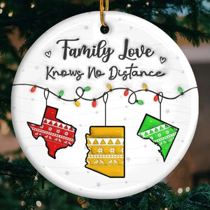 Long Distance Together Forever, Never Truly Apart - Family Personalized Custom Ornament - Ceramic Round Shaped - Christmas Gift For Family Members