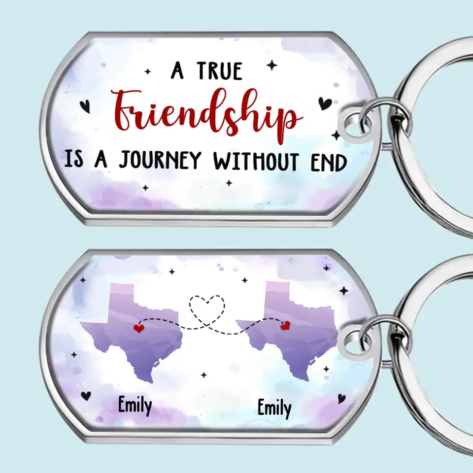 Une véritable amitié est un voyage sans fin - Porte-clés personnalisé Bestie - Cadeau pour meilleures amies, meilleures amies, sœurs
