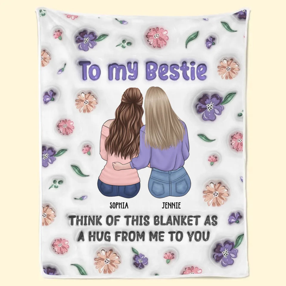 Mon câlin pour toi est comme une couverture chaude d'amitié - Couverture imprimée personnalisée à effet gonflé 3D Bestie - Cadeau pour meilleures amies, meilleures amies, sœurs