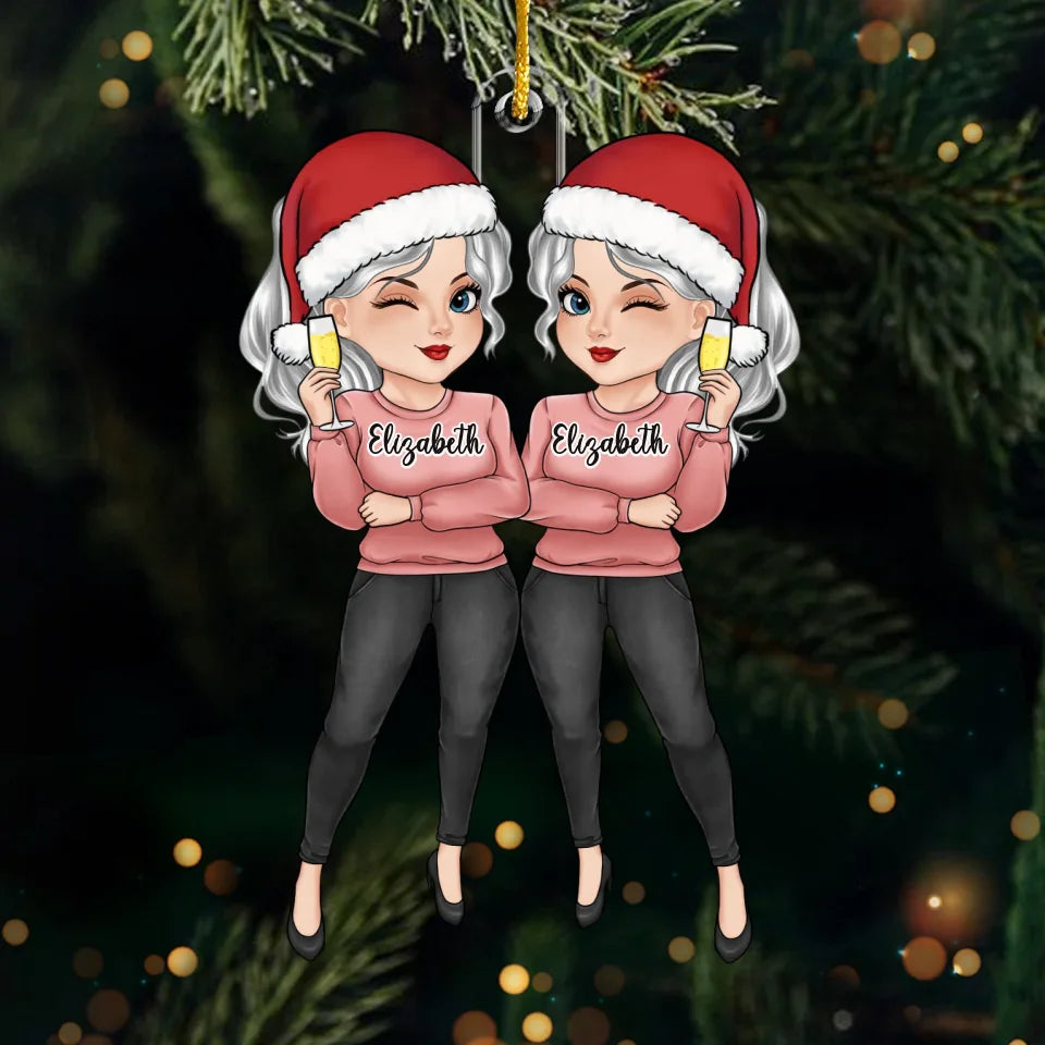 Joyeux Noël, amis festifs - Décoration personnalisée pour meilleure amie - Forme personnalisée en acrylique - Cadeau de Noël pour meilleures amies, meilleures amies, sœurs