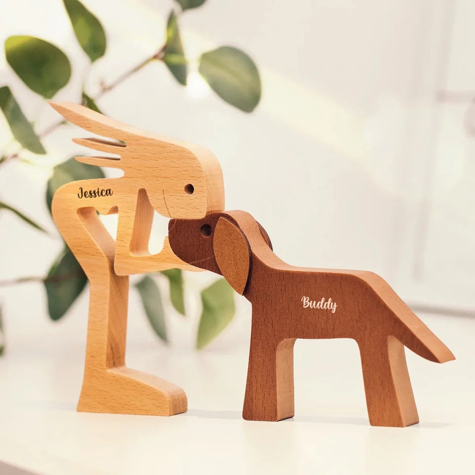 WMWD - Personalized Custom Wooden Pet Carvings - The Love Between You And Your Fur-Friend - Gift For Pet Lovers - New Arrival, Wood Sculpture Table Ornaments, Carved Wood Decor AMZ