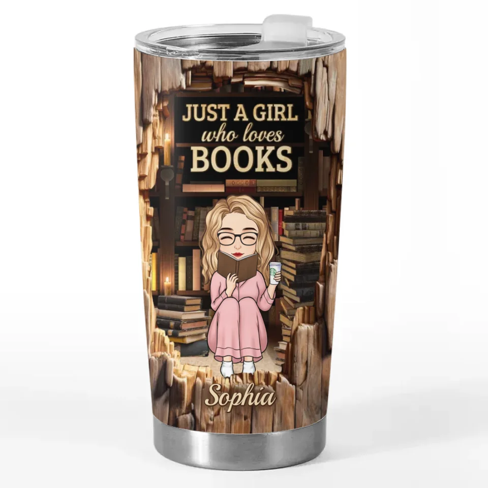 Juste une fille passionnée de lecture – Gobelet personnalisé – Cadeau de Noël pour les amoureux des livres