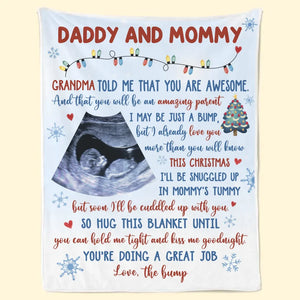 Couverture personnalisée avec photo « Je serai blotti contre toi » - Couverture personnalisée pour la famille - Cadeau de fête prénatale, premier cadeau de Noël, cadeau de Noël pour la première maman