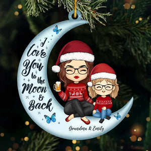 Je t'aime jusqu'à la lune et retour - Ornement personnalisé pour la famille - Forme personnalisée en acrylique - Cadeau de Noël pour les membres de la famille