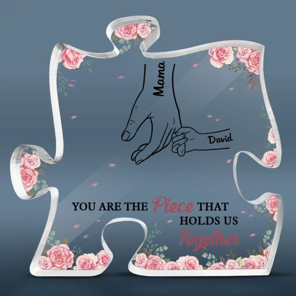 La main de maman, ma première et éternelle étreinte - Plaque acrylique personnalisée en forme de puzzle familial - Cadeau pour maman, grand-mère