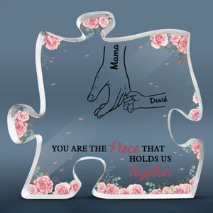 La main de maman, ma première et éternelle étreinte - Plaque acrylique personnalisée en forme de puzzle familial - Cadeau pour maman, grand-mère