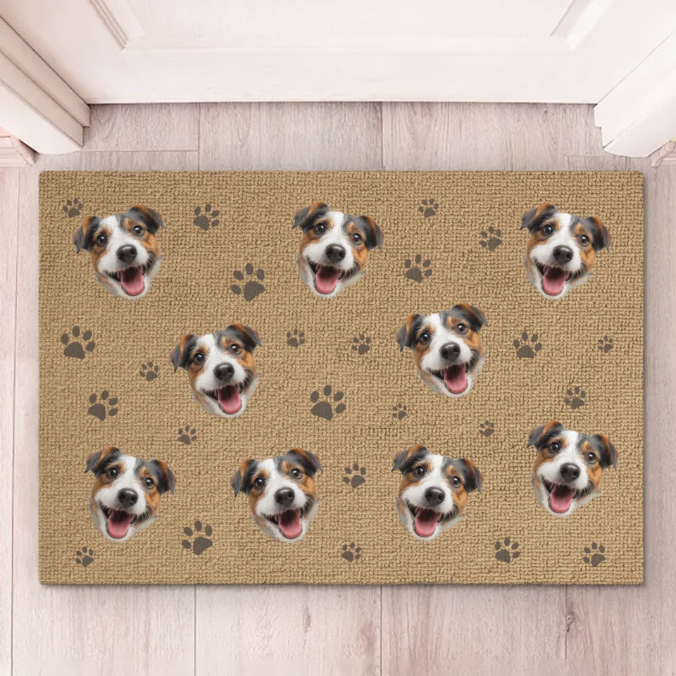 Tapis décoratif personnalisé avec photo « Petites pattes, grands rêves » pour chien et chat ; cadeau de pendaison de crémaillère pour propriétaires et amoureux des animaux.