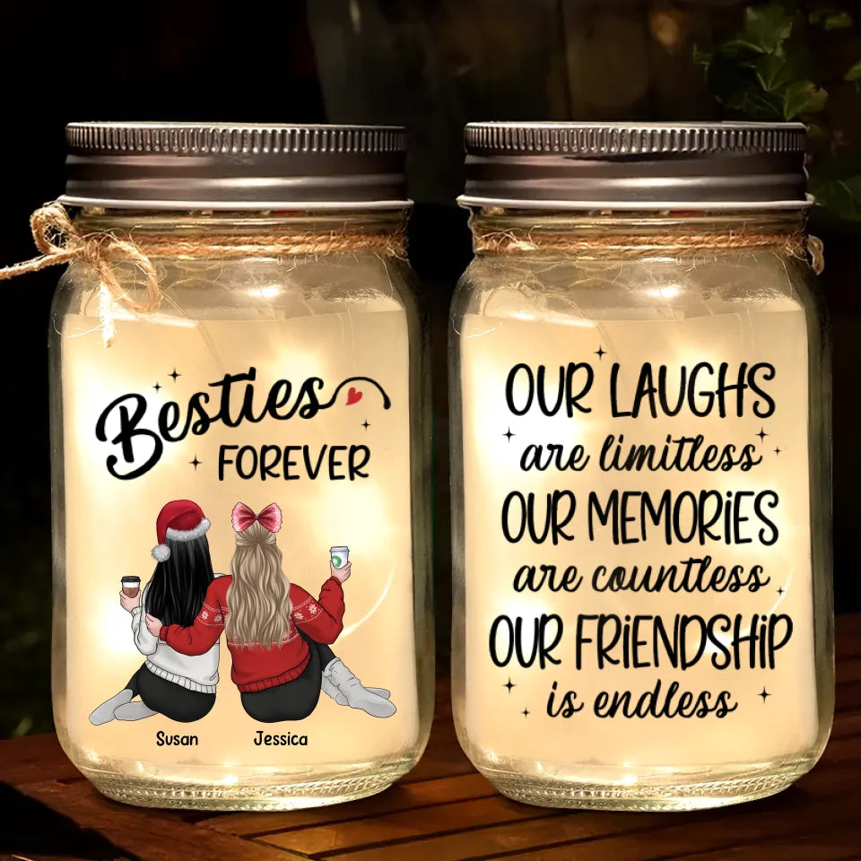 Nous serons amis jusqu'à ce que nous soyons vieux et séniles
 - Lampe Mason Jar personnalisée Bestie - Cadeau de Noël pour les meilleures amies, BFF, sœurs