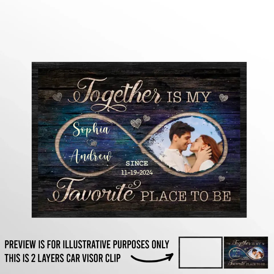 Photo personnalisée du premier instant à l'éternité, je suis à toi - Clip de pare-soleil de voiture personnalisé pour couple - Cadeau pour mari et femme, anniversaire
