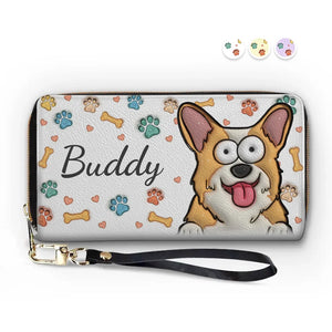Pattes qui regardent, petites mâchoires – Portefeuille long en cuir imprimé effet gonflé 3D personnalisé pour chien et chat – Cadeau pour propriétaires et amoureux des animaux
