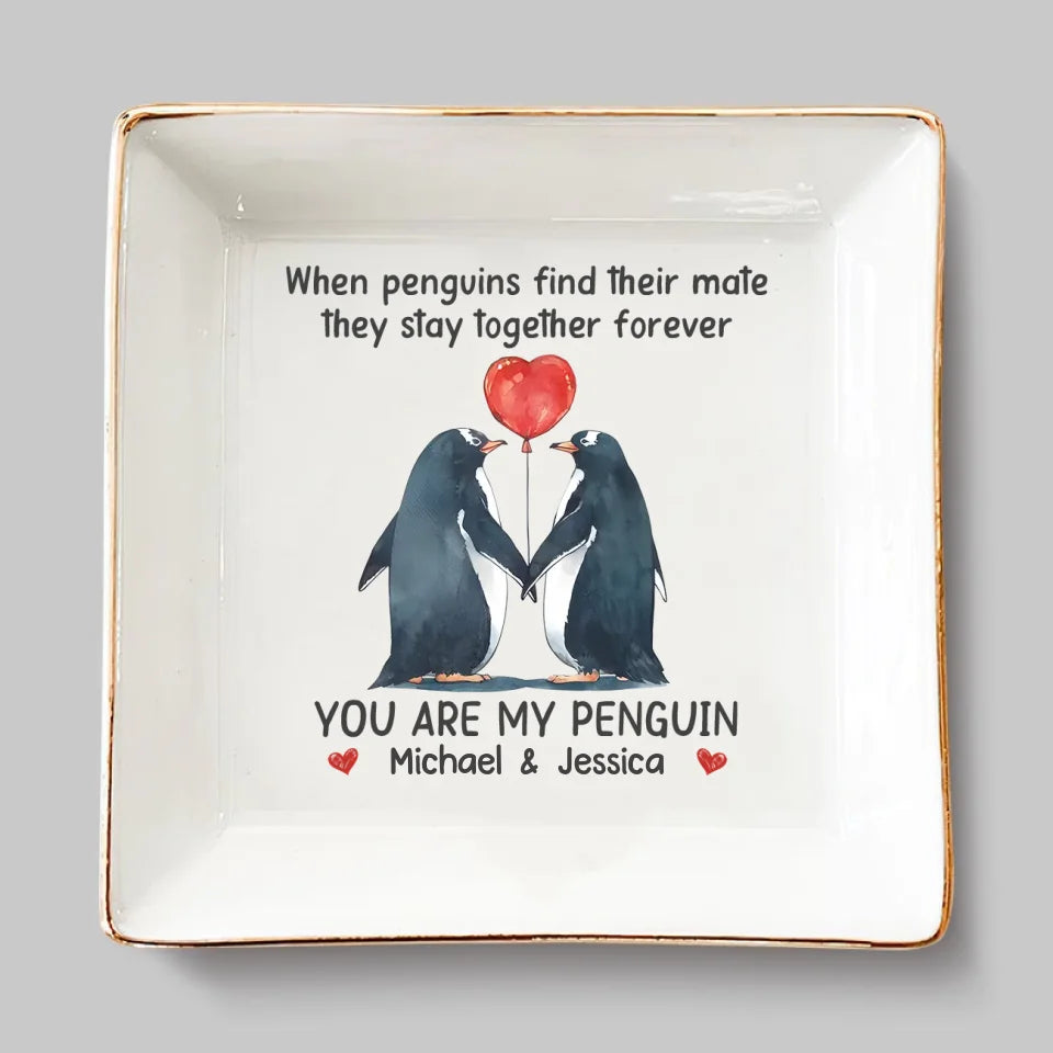 Tu es mon pingouin - Plat à bijoux personnalisé pour couple - Cadeau pour mari et femme, anniversaire