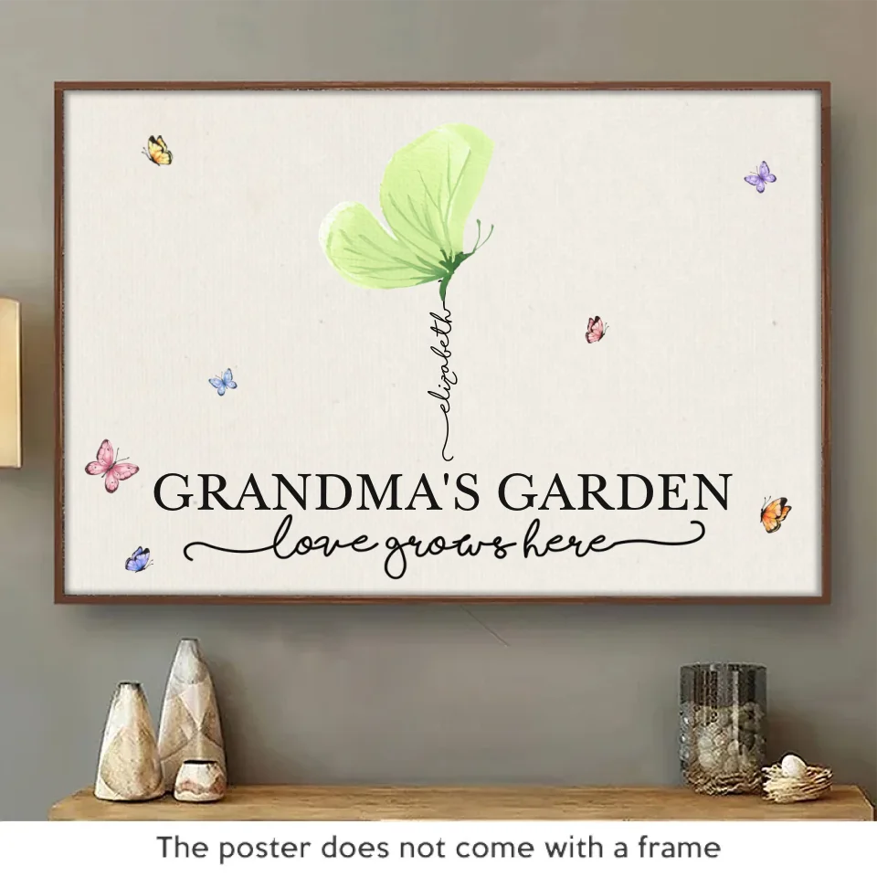 L'amour cultivé dans le jardin de grand-mère - Affiche horizontale personnalisée pour la famille - Cadeau pour maman et grand-mère