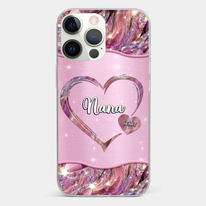 Un jardin d'amour pousse dans le cœur d'une grand-mère - Coque de téléphone transparente personnalisée avec effet de faux bijoux - Cadeau pour maman et grand-mère